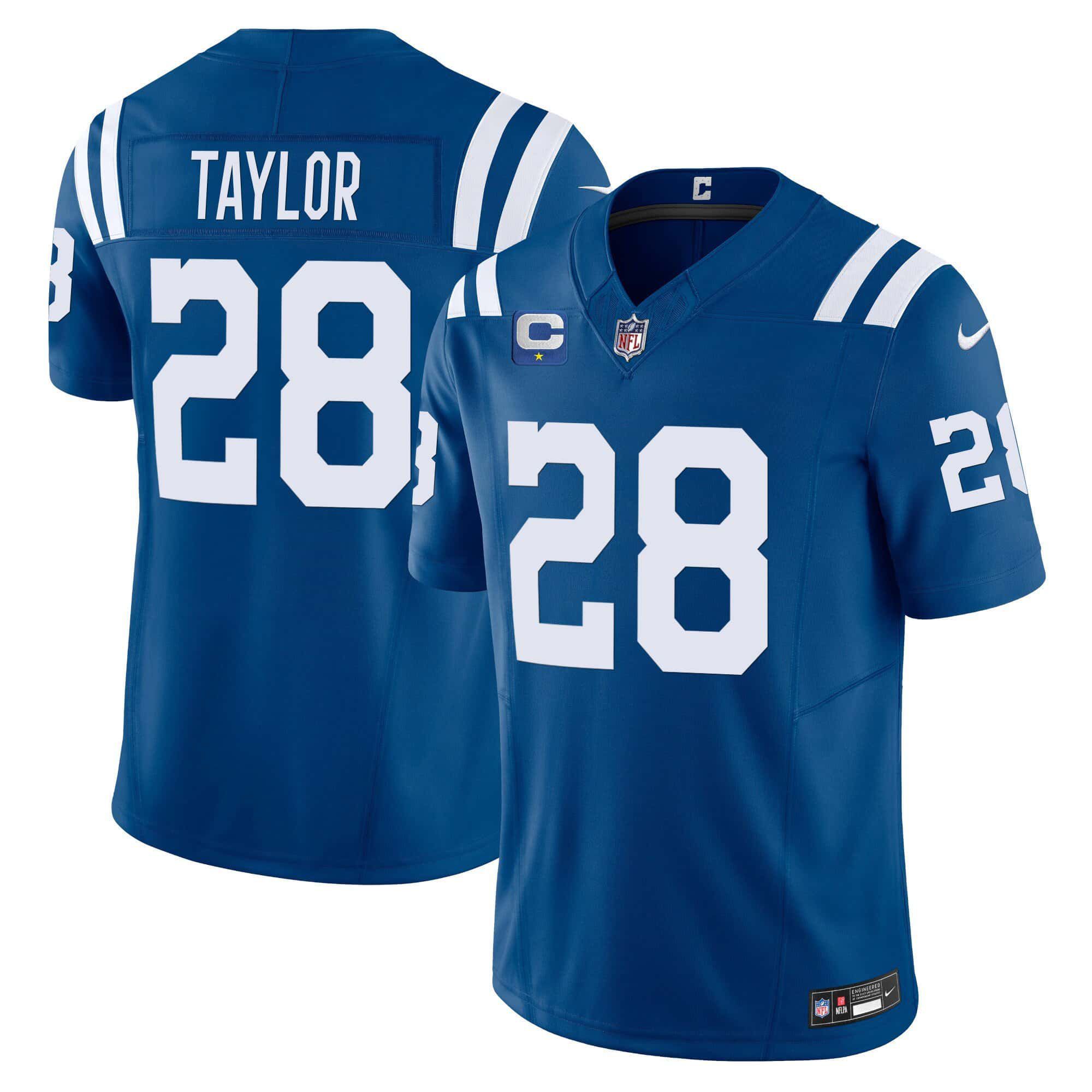 Men Indianapolis Colts #28 Taylor Blue 2024 Nike Vapor Limited NFL Jersey style 1